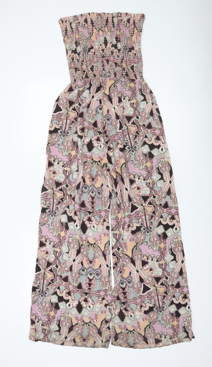 Miss Selfridge Womens Multicoloured Jumpsuit UK 10 Wide-Leg Strapless