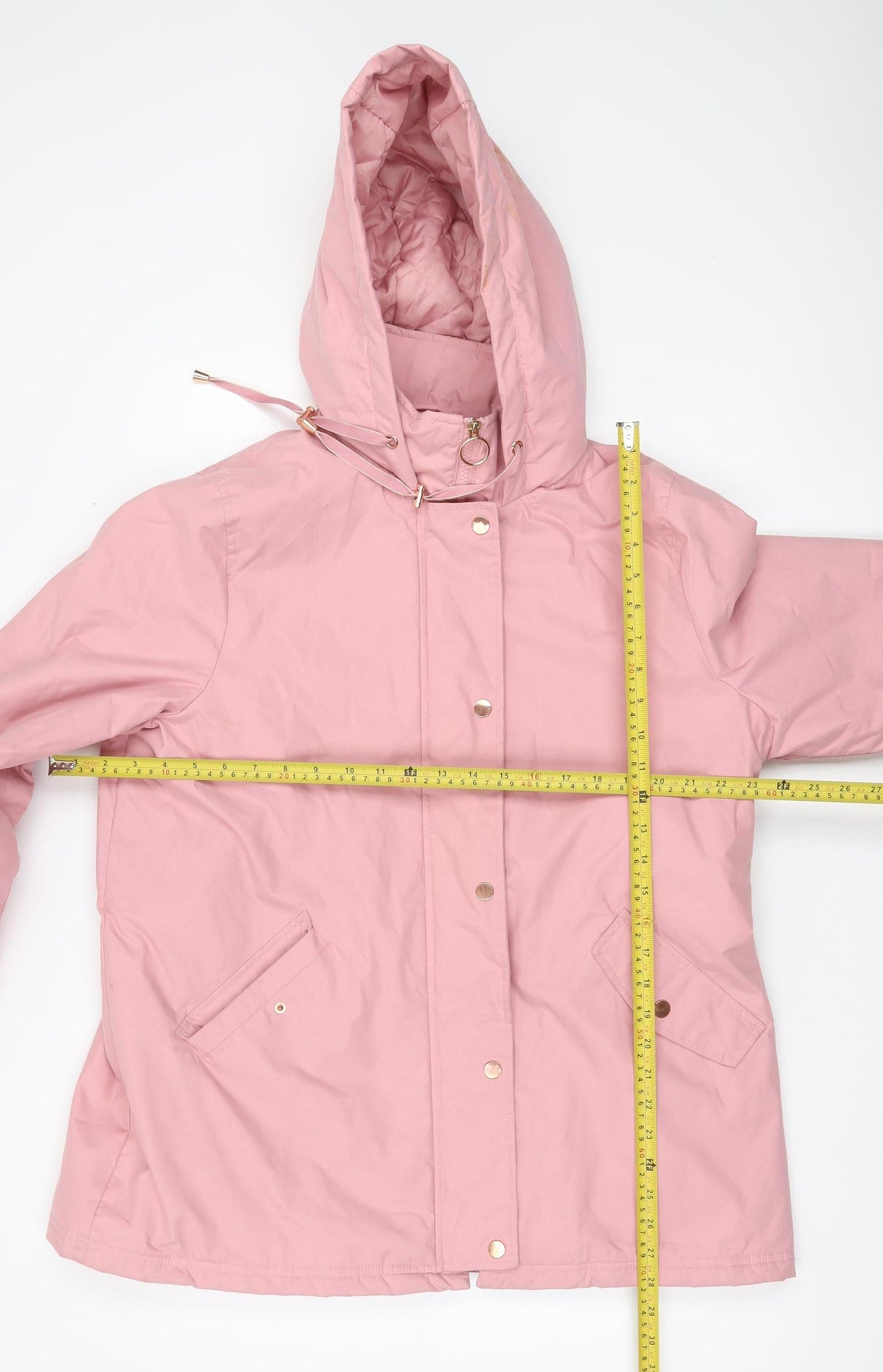 Tu Women Pink Polyester Parka Jacket Size 16 Hooded Mid-Length