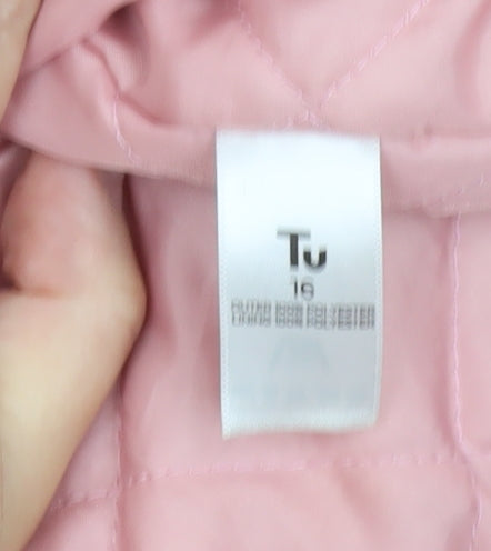 Tu Women Pink Polyester Parka Jacket Size 16 Hooded Mid-Length