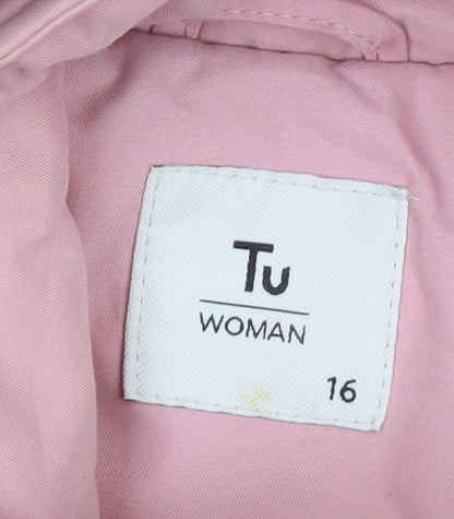 Tu Women Pink Polyester Parka Jacket Size 16 Hooded Mid-Length
