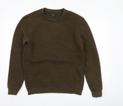 Zara Man Mens Green Quilted Geometric Pullover Sweatshirt Size M