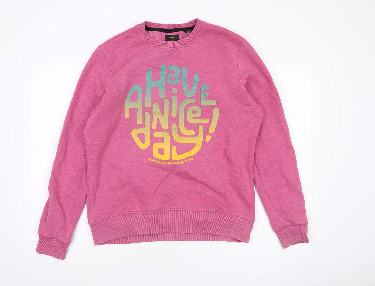 Superdry Women Pink Crew Neck Sweatshirt UK 10 Graphic Print