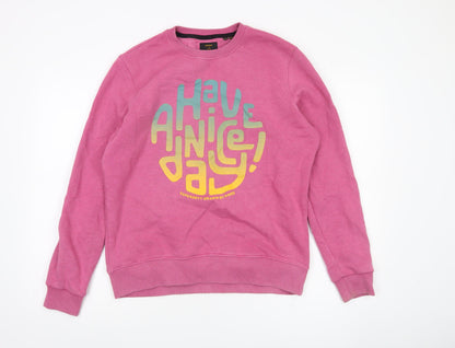 Superdry Women Pink Crew Neck Sweatshirt UK 10 Graphic Print