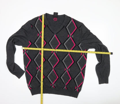IJP Design Mens Grey XL V-Neck Argyle Pullover Jumper