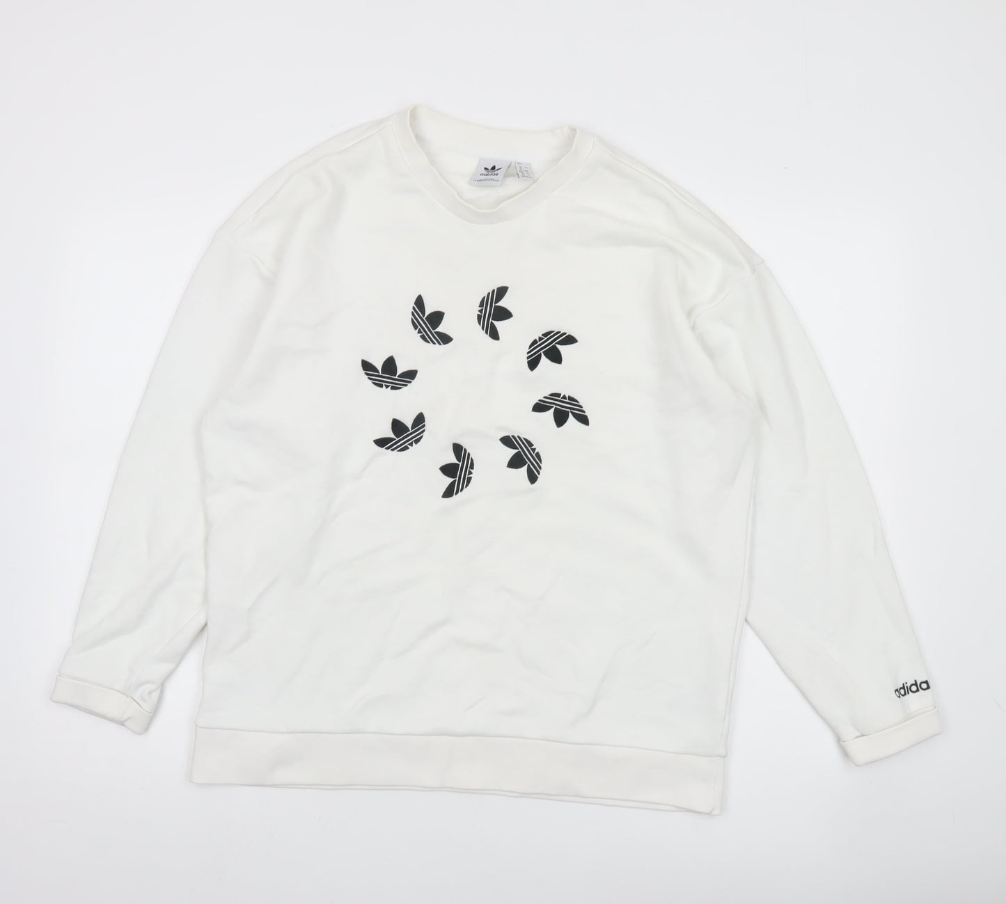 Adidas Womens White Logo Sweatshirt UK 12 Pullover Crew Neck