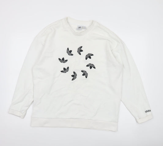 Adidas Womens White Logo Sweatshirt UK 12 Pullover Crew Neck