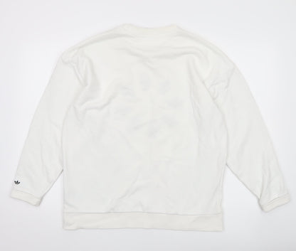 Adidas Womens White Logo Sweatshirt UK 12 Pullover Crew Neck
