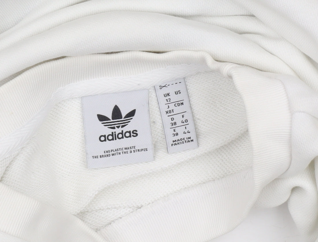 Adidas Womens White Logo Sweatshirt UK 12 Pullover Crew Neck