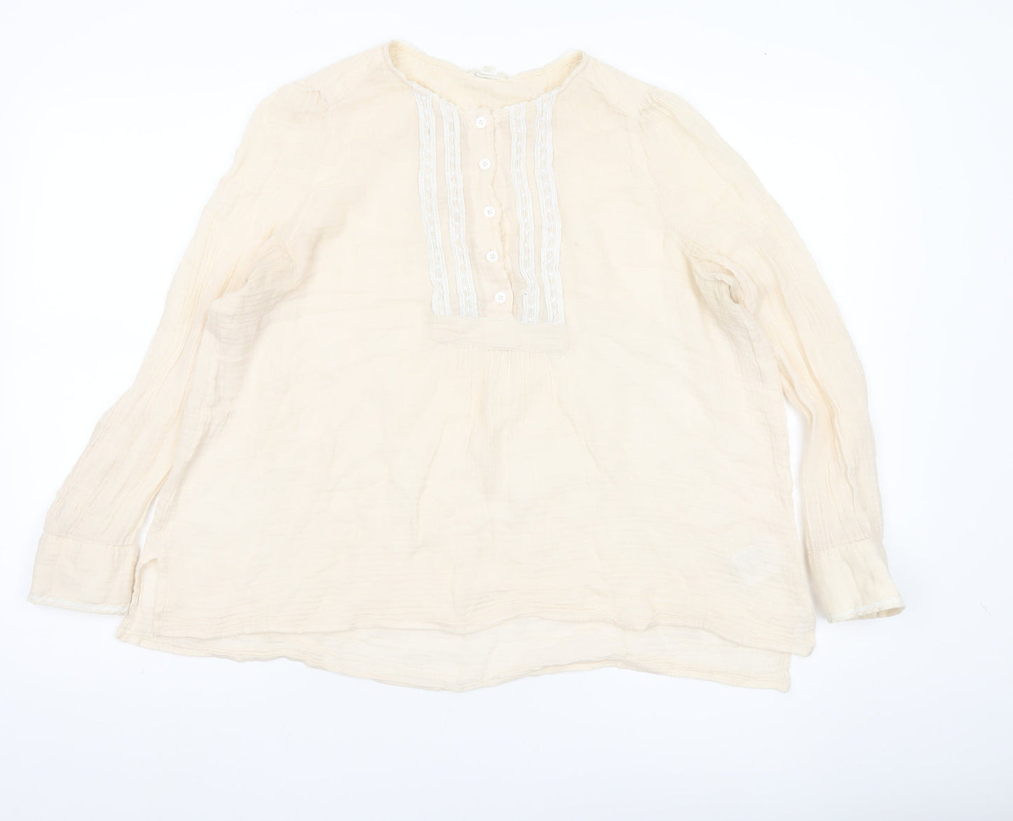 Pablo Women’s Ivory Cotton Tunic Blouse Size 16 Long Sleeve