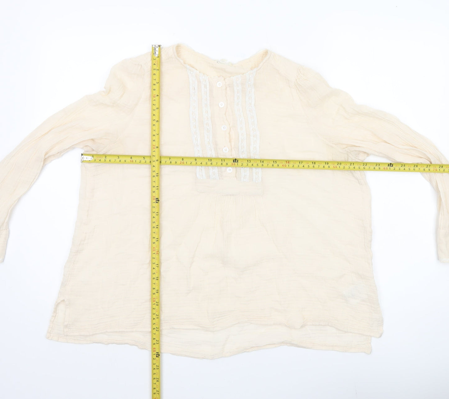 Pablo Women’s Ivory Cotton Tunic Blouse Size 16 Long Sleeve