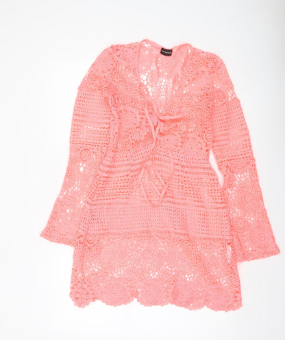 PrettyLittleThing Women’s Pink Crochet Kaftan Dress Size 8
