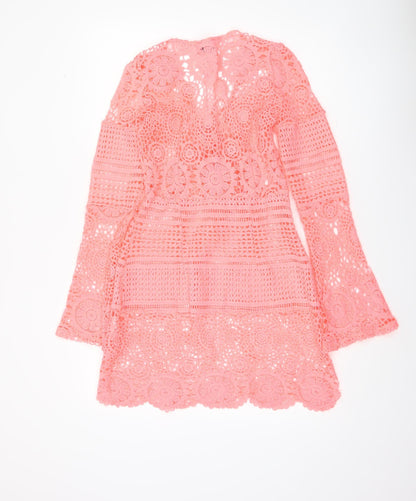 PrettyLittleThing Women’s Pink Crochet Kaftan Dress Size 8