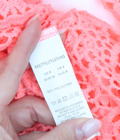 PrettyLittleThing Women’s Pink Crochet Kaftan Dress Size 8