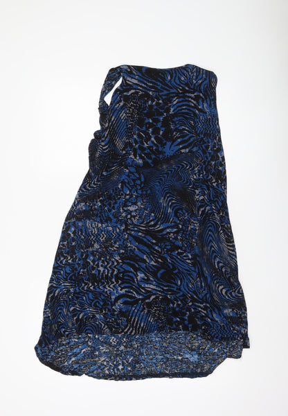 M&Co Womens Blue Black Animal Print Shift Dress Size 20 Beaded Neckline
