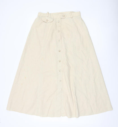 Marks and Spencer Women’s Beige Linen Blend A-Line Midi Skirt UK 12