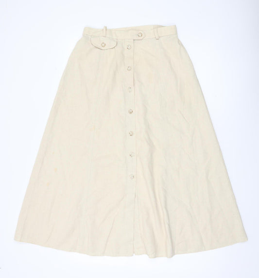 Marks and Spencer Women’s Beige Linen Blend A-Line Midi Skirt UK 12