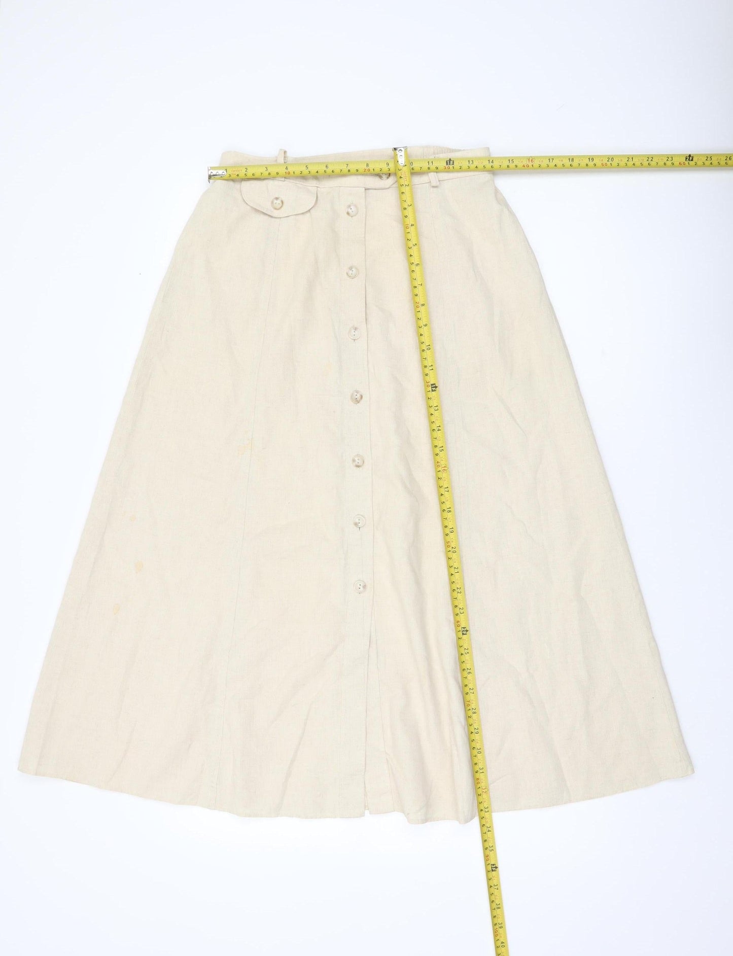 Marks and Spencer Women’s Beige Linen Blend A-Line Midi Skirt UK 12