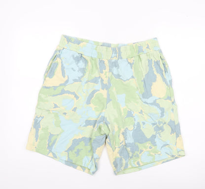 Monki Men’s Multicoloured Camouflage Shorts L Elastic Waist Casual
