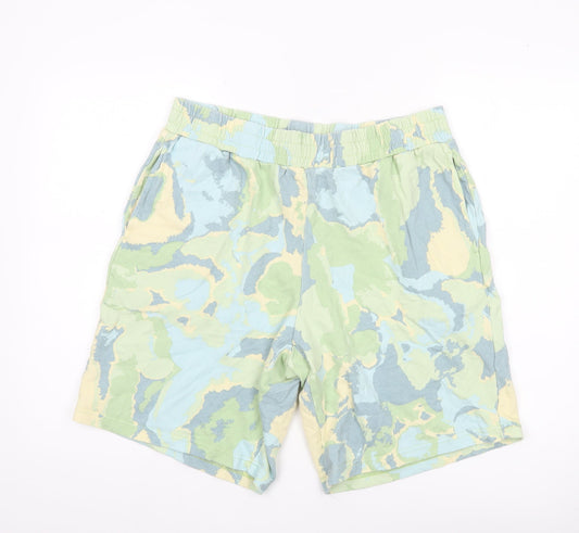 Monki Men’s Multicoloured Camouflage Shorts L Elastic Waist Casual