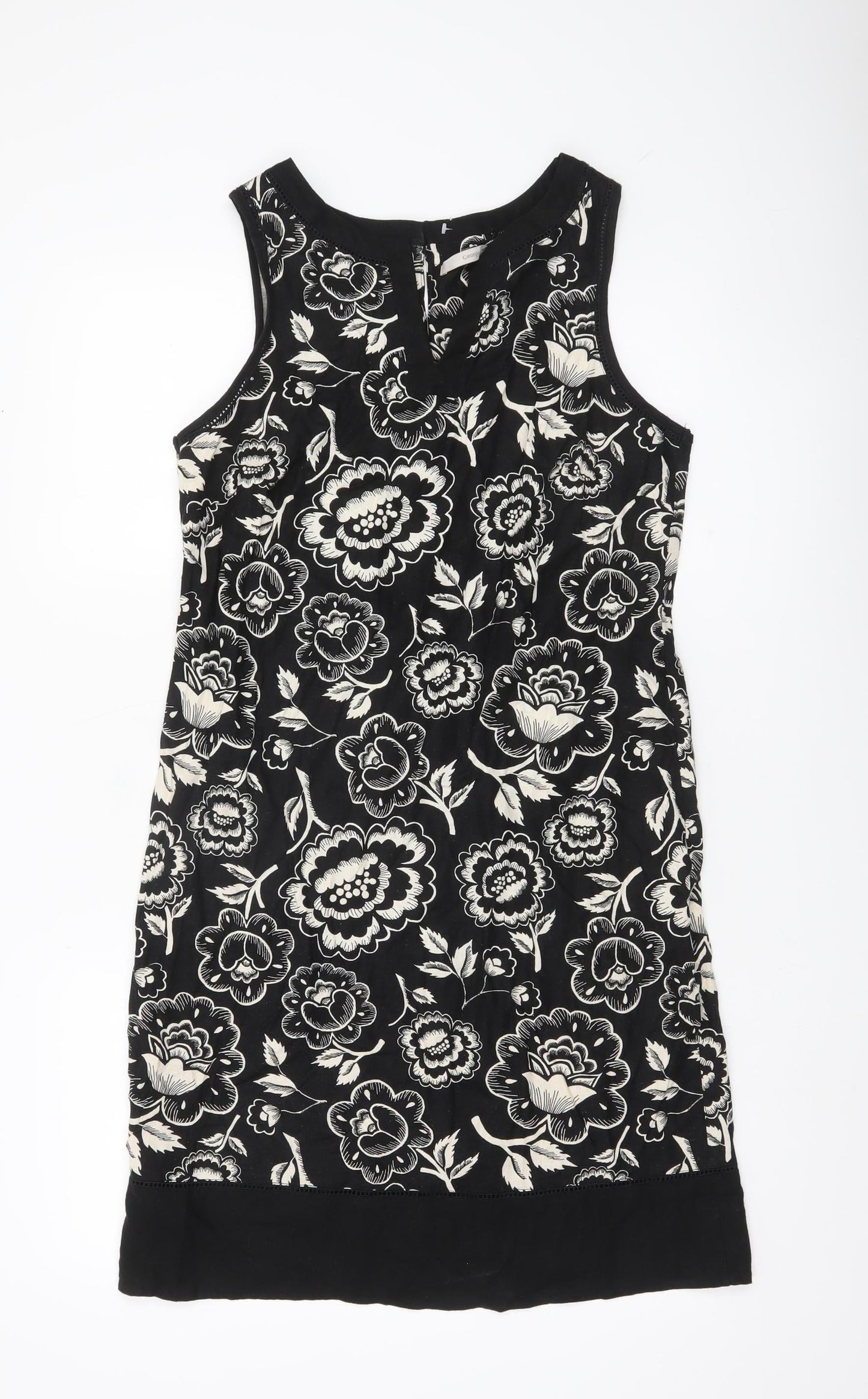 George Womens Black Floral Linen Blend Shift Dress Size 12