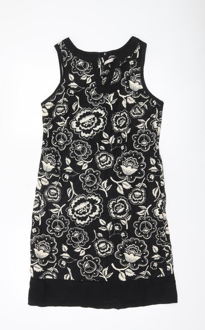 George Womens Black Floral Linen Blend Shift Dress Size 12