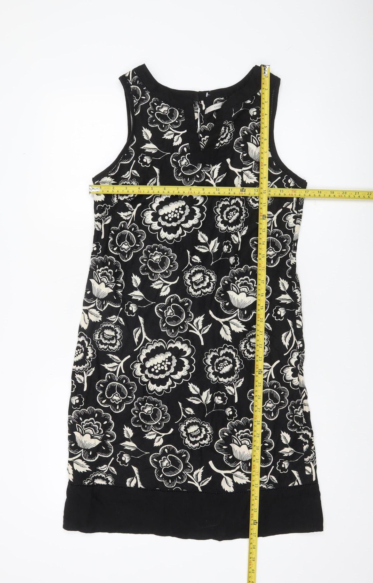 George Womens Black Floral Linen Blend Shift Dress Size 12