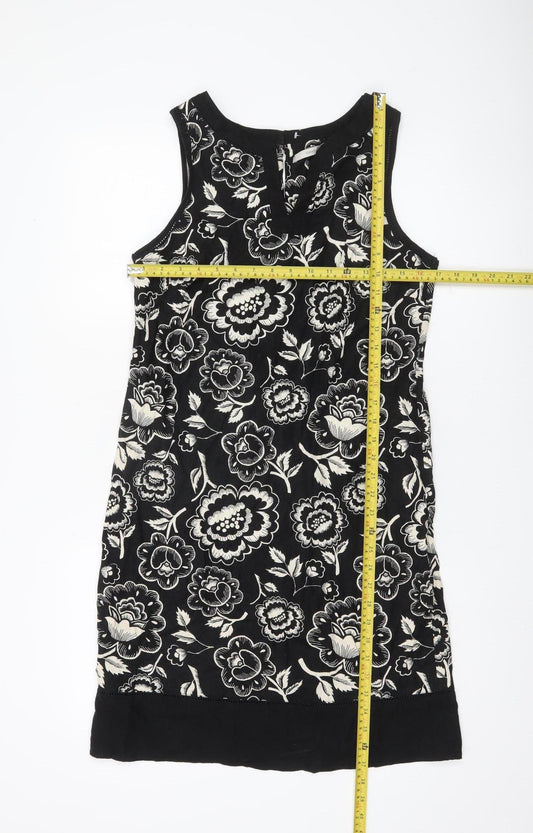 George Womens Black Floral Linen Blend Shift Dress Size 12