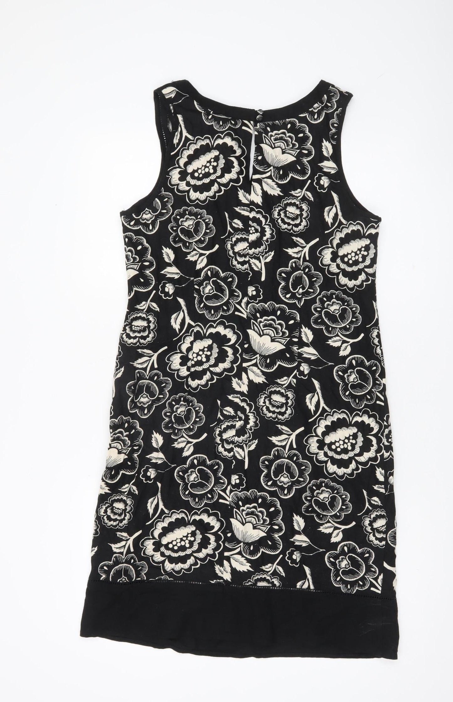George Womens Black Floral Linen Blend Shift Dress Size 12