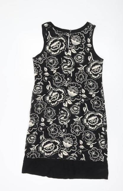 George Womens Black Floral Linen Blend Shift Dress Size 12