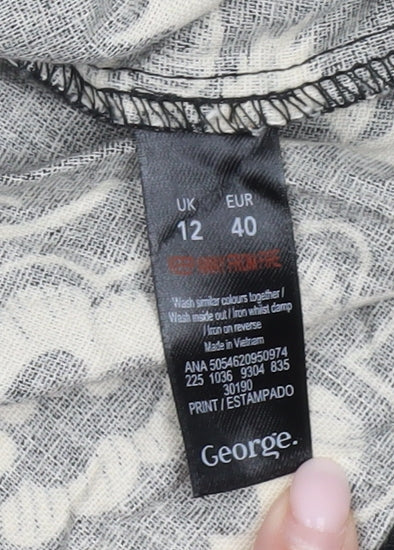 George Womens Black Floral Linen Blend Shift Dress Size 12