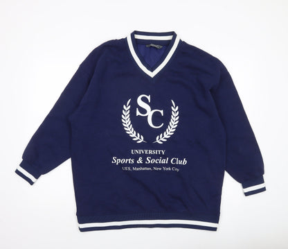Primark Womens Navy Sweatshirt Small V-Neck University Print