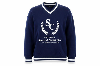 Primark Womens Navy Sweatshirt Small V-Neck University Print