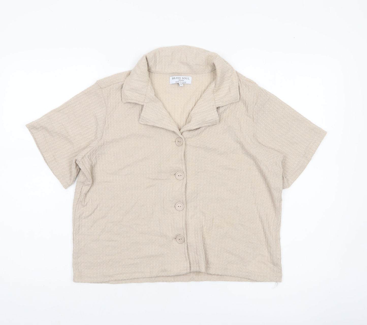 Womens UK Size S Brave Soul Beige Cropped Button-Up