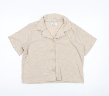 Womens UK Size S Brave Soul Beige Cropped Button-Up