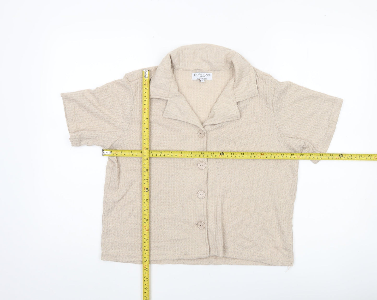 Womens UK Size S Brave Soul Beige Cropped Button-Up