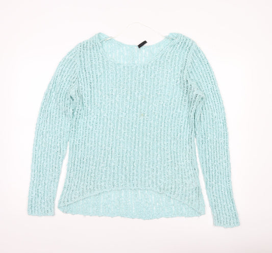 b.young Women’s Blue Open-Knit Pullover Jumper Size M
