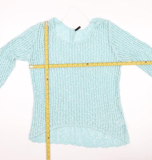 b.young Women’s Blue Open-Knit Pullover Jumper Size M