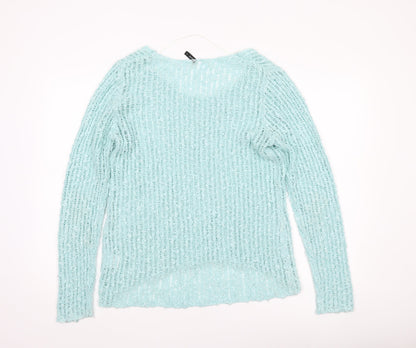b.young Women’s Blue Open-Knit Pullover Jumper Size M