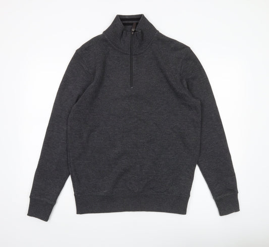 Maine New England Men’s Grey Small 1/2 Zip High Neck Cotton Jumper
