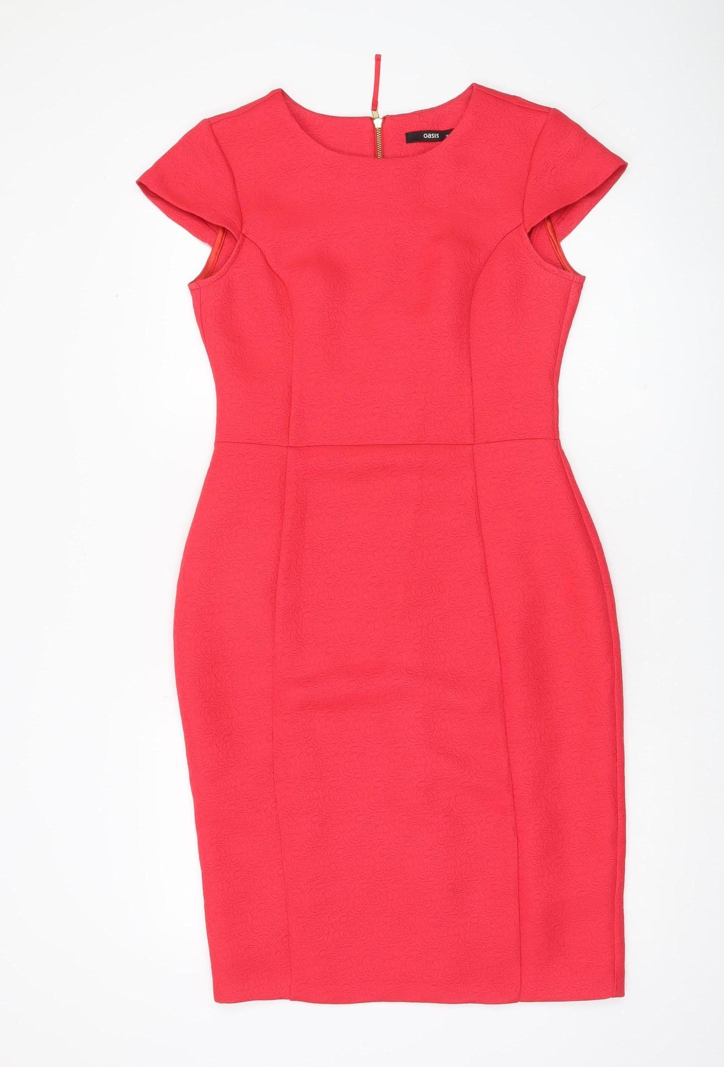 Oasis Women’s Red Sheath Knee Length Dress Size 10 Scoop Neck