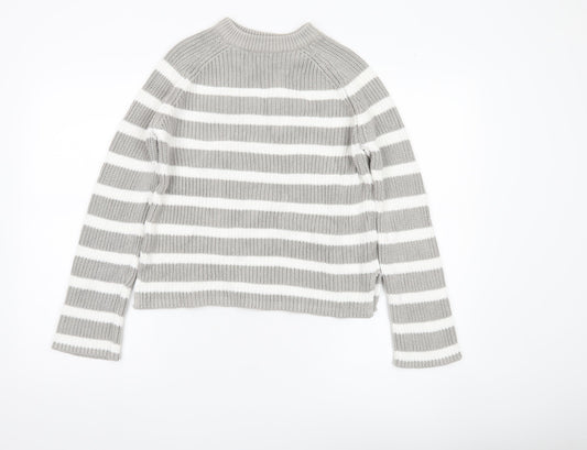 Marks and Spencer Womens Grey Striped Chunky Knit Jumper S