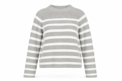 Marks and Spencer Womens Grey Striped Chunky Knit Jumper S