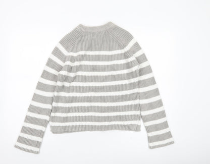 Marks and Spencer Womens Grey Striped Chunky Knit Jumper S