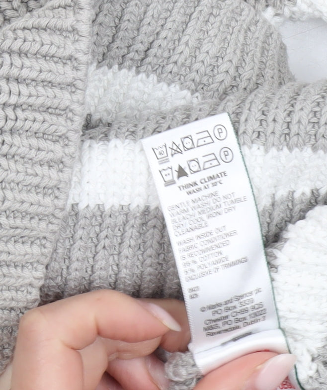 Marks and Spencer Womens Grey Striped Chunky Knit Jumper S