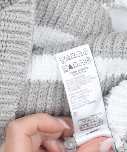 Marks and Spencer Womens Grey Striped Chunky Knit Jumper S