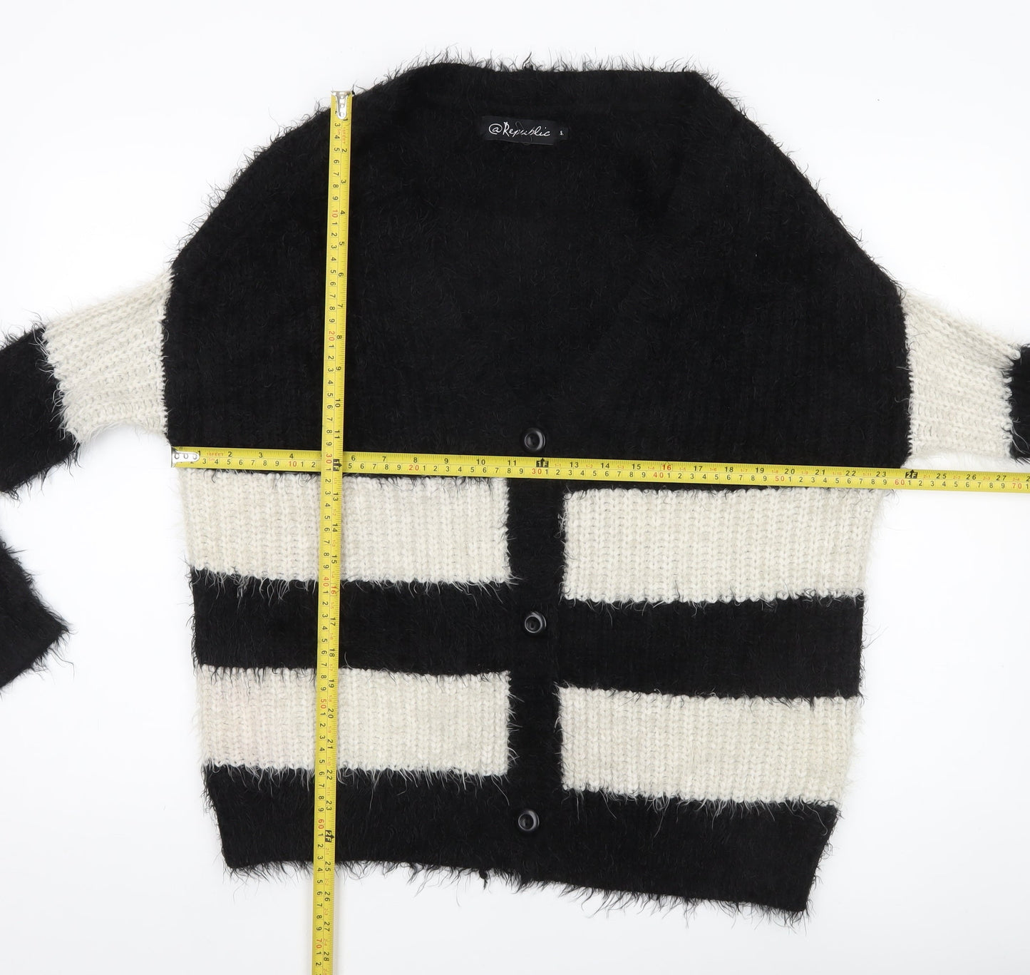 Republic Women’s Black White Striped Chunky Cardigan Size S