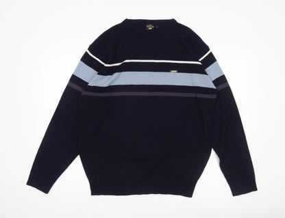 Rapid Fire Men's Blue Striped Pullover Jumper L Crew Neck Knit