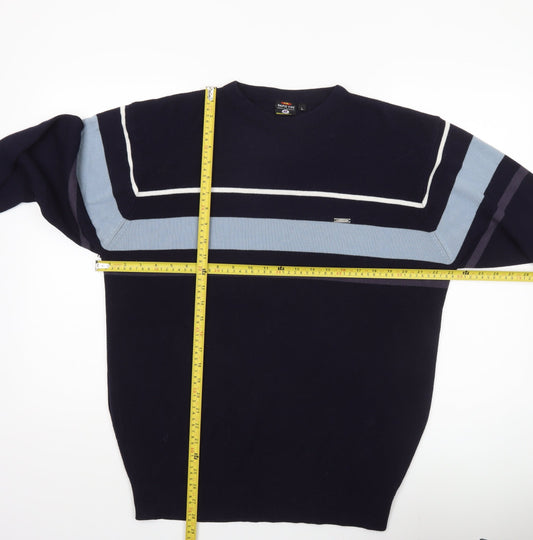 Rapid Fire Men's Blue Striped Pullover Jumper L Crew Neck Knit