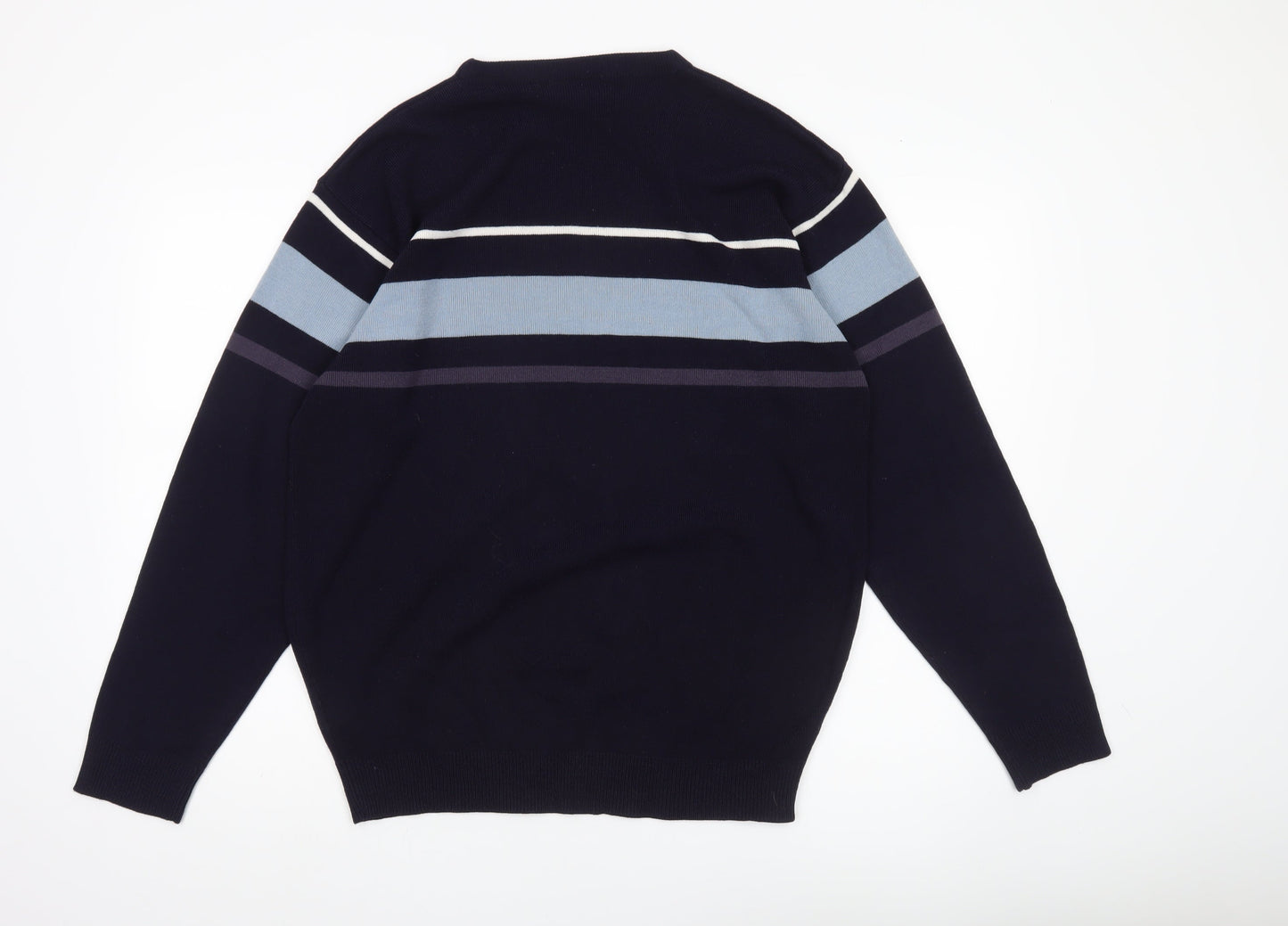 Rapid Fire Men's Blue Striped Pullover Jumper L Crew Neck Knit