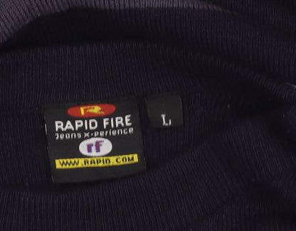 Rapid Fire Men's Blue Striped Pullover Jumper L Crew Neck Knit